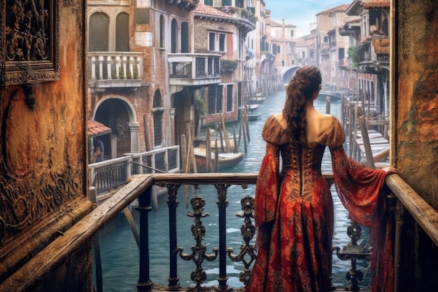 Женщина старая река Венеция Generate Ai