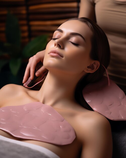 Woman ongoing gua sha face procedure