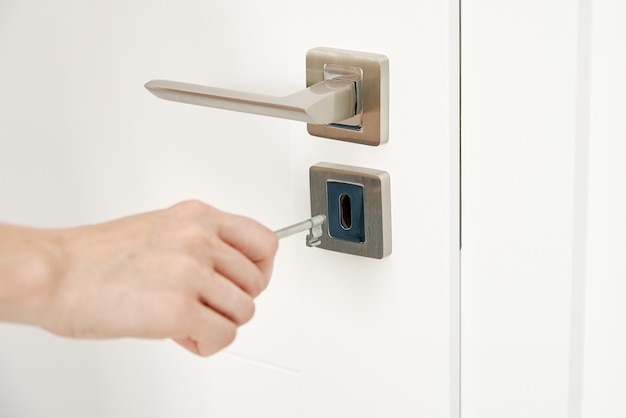 Woman open keylock at room door