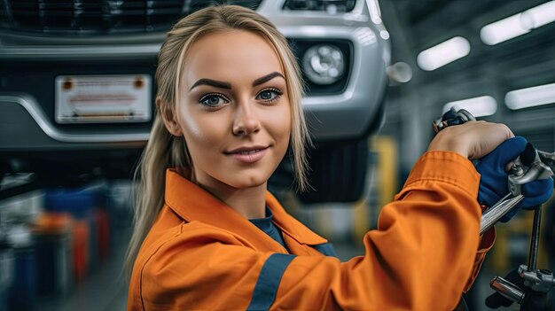 a woman in an orange jumpsuit