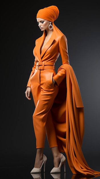 Woman in Orange Suit and Head Scarf