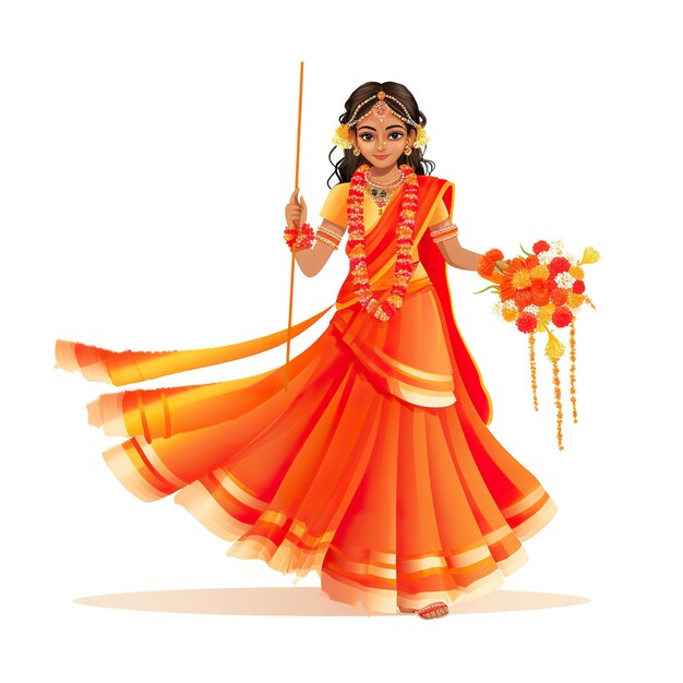 a woman in an orange and yellow outfit with a sword in her hand