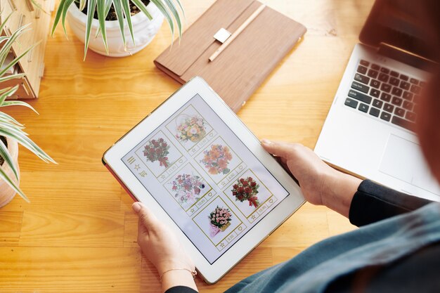 Woman ordering bouquet online