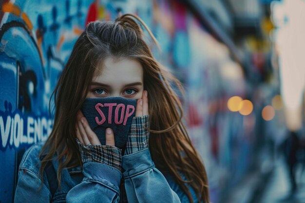 Foto donna all'aperto che si copre la faccia con un cartello che dice 