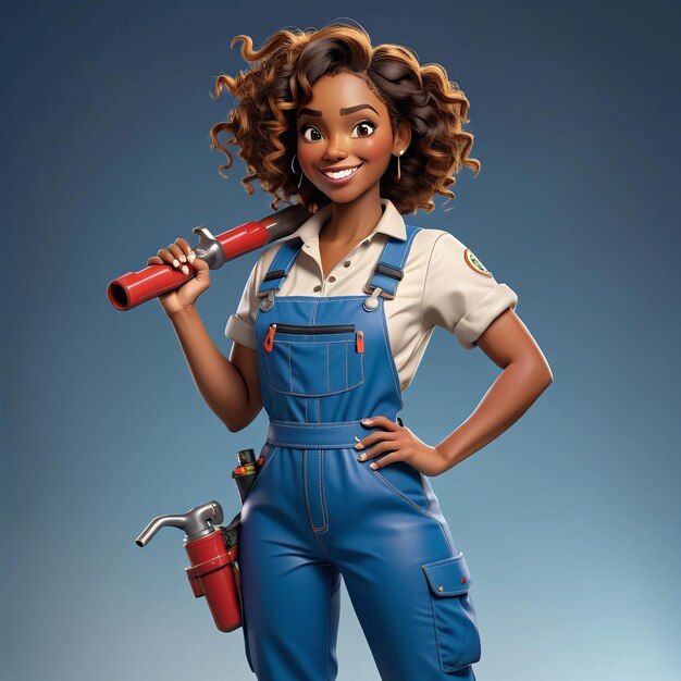 Photo a woman in overalls and overalls holding a hammer