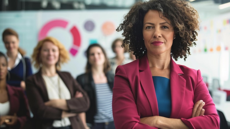 Photo a woman overcomes discrimination and harassment in the workplace becoming a role model for other women and fighting for equality