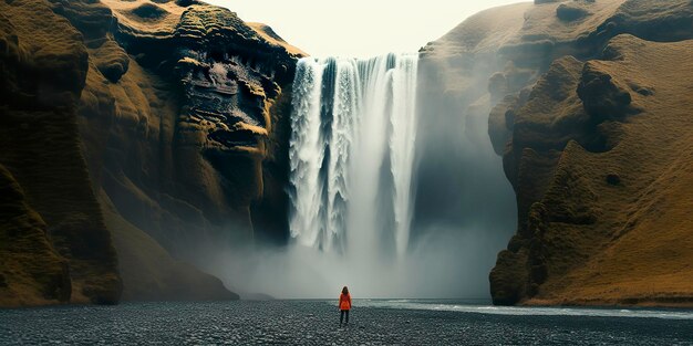 Woman overlooking waterfall