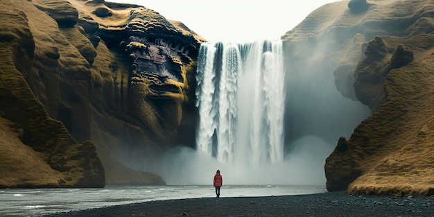 Woman overlooking waterfall