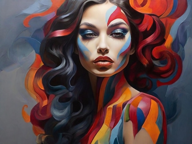 Woman painted in multicolored fantasy