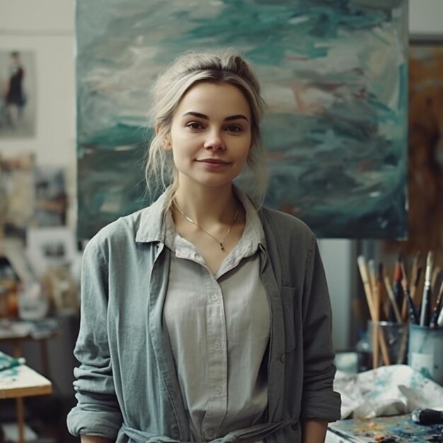 Woman Painter Creating Art in her Art Workshop Generative AI