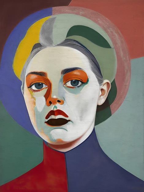 芸術的な顔の肖像画を描く女性