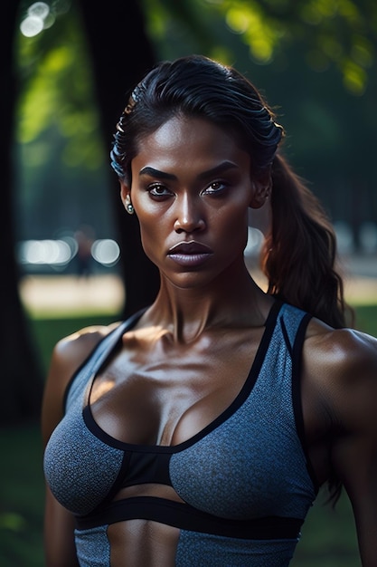 Woman in the park with fitness clothes Generative AI