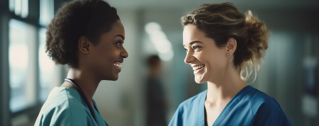 Foto una paziente condivide un sorriso con un'infermiera