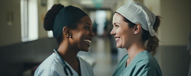 Foto una paziente condivide un sorriso con un'infermiera