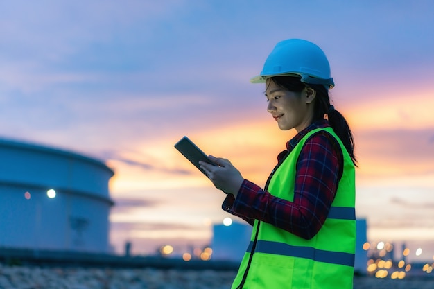 woman petrochemical engineer working with digital tablet