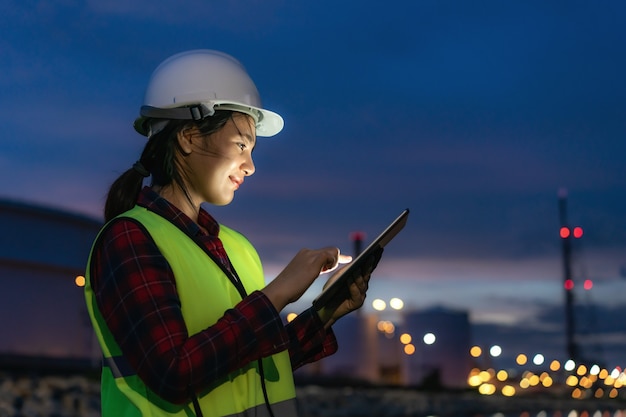 woman petrochemical engineer working with digital tablet