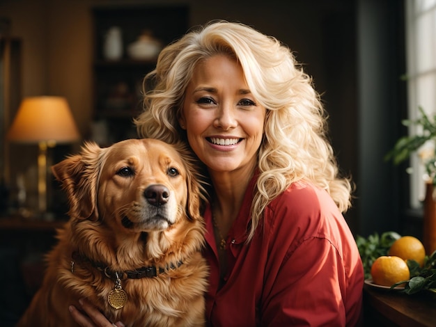 A woman petting a dog