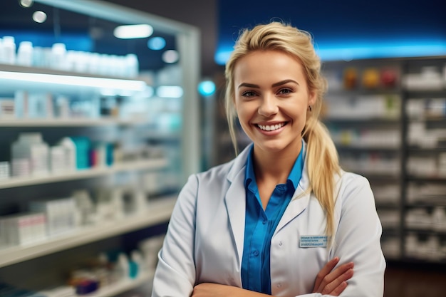 A woman in a pharmacy store smiling at the camera