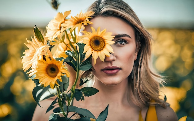 花を飾った写真の女性