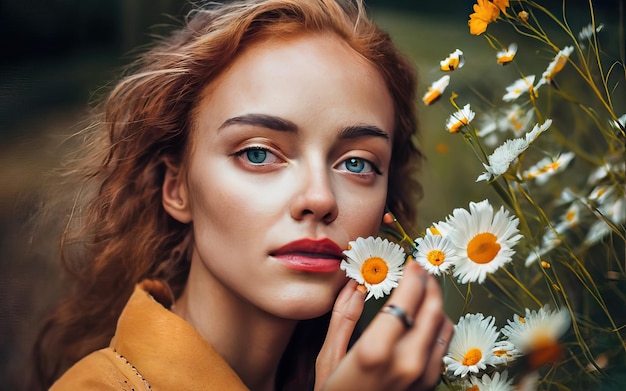 花を飾った写真の女性