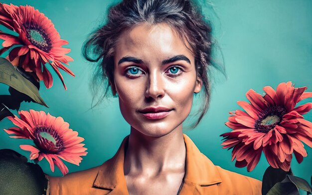 Photo woman in photo with flowers