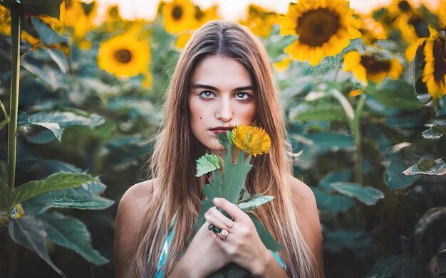 Foto donna in foto con i fiori