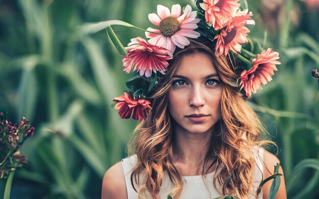 Photo woman in photo with flowers