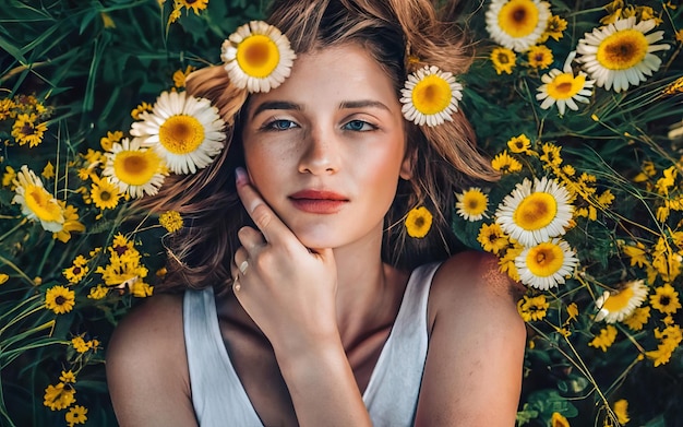 花を持った写真の女性