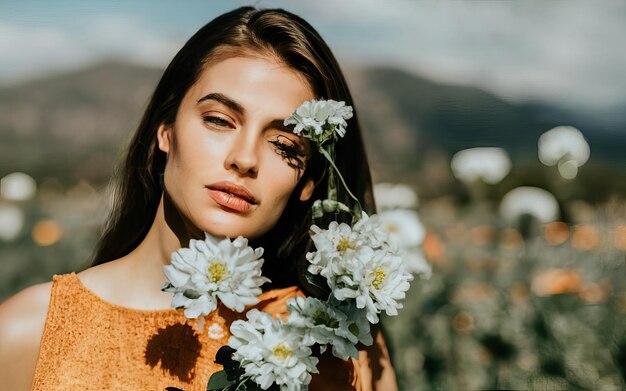 Photo woman in photo with flowers