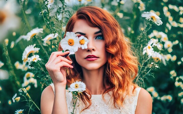 花を持った写真の女性