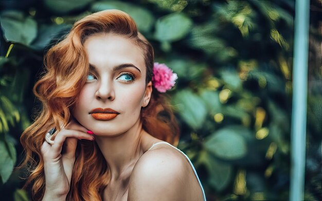 Photo woman in photo with flowers