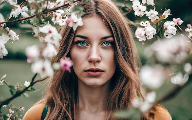 花を持った写真の女性