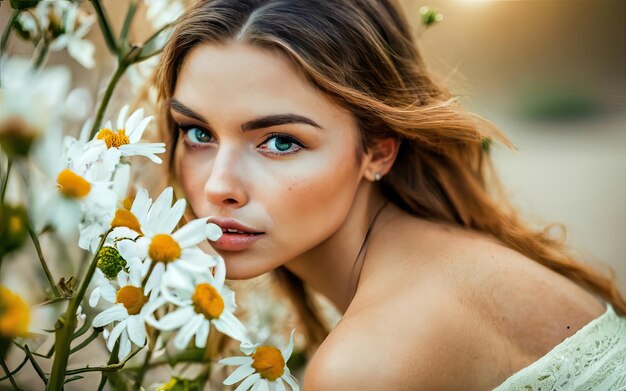 Photo woman in photo with flowers