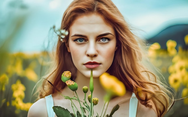 Photo woman in photo with flowers