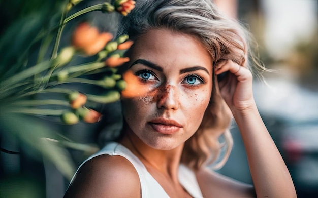 Woman in photo with flowers