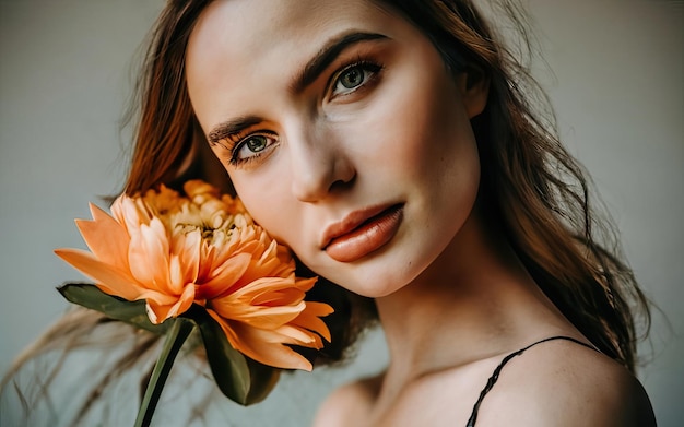 Photo woman in photo with flowers