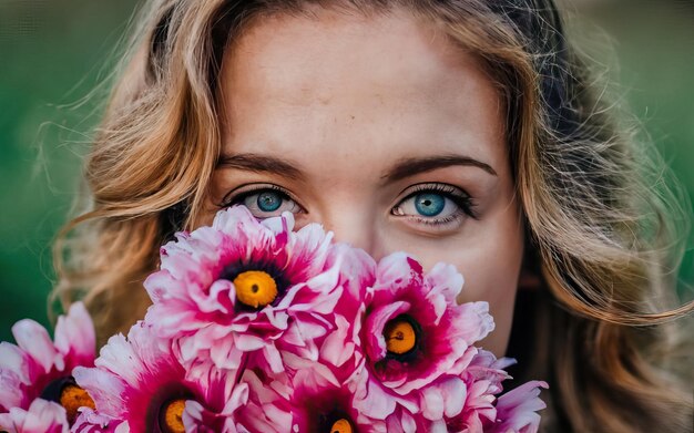 Photo woman in photo with flowers