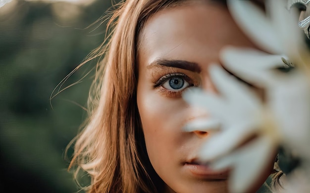 Photo woman in photo with flowers