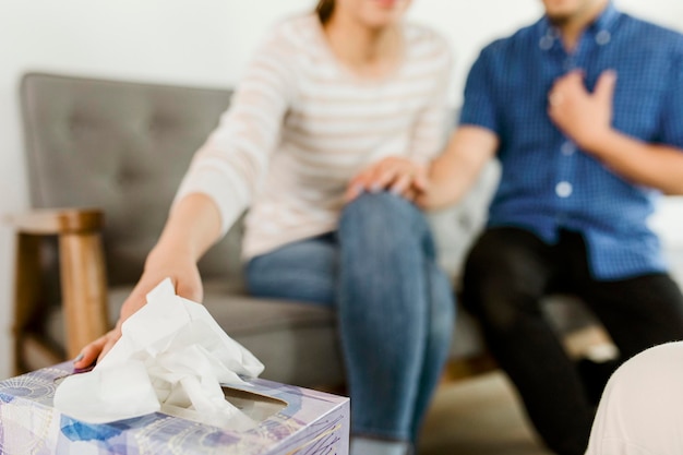 Woman picking tissue paper