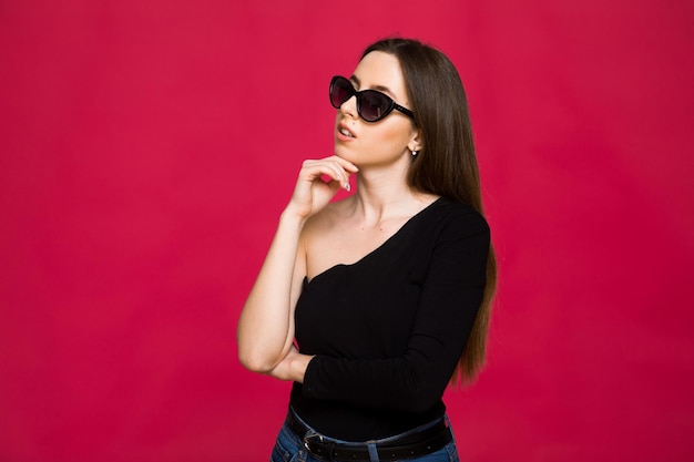 Woman on pink background