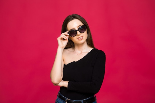 Woman on pink background