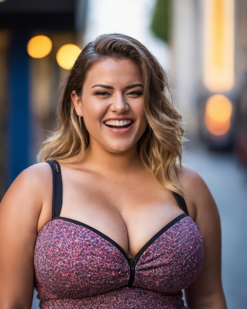 Photo a woman in a pink bra top smiling