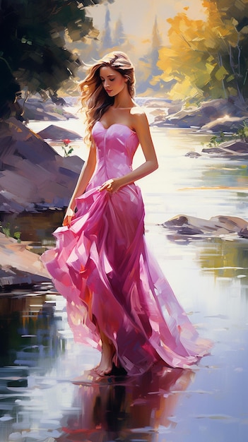 Woman in pink dress cheap