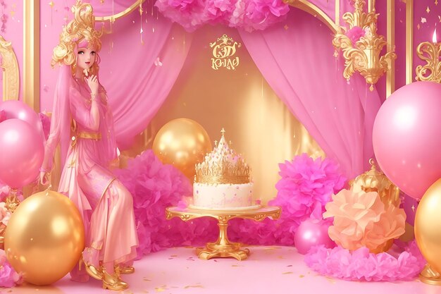 a woman in a pink dress is next to a cake