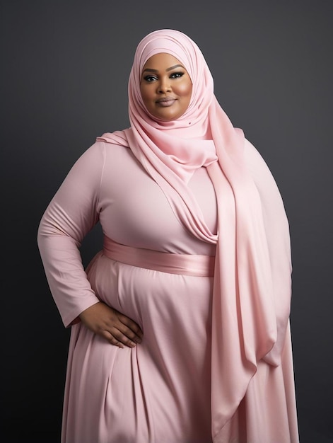 Photo a woman in a pink dress with a pink scarf on her neck