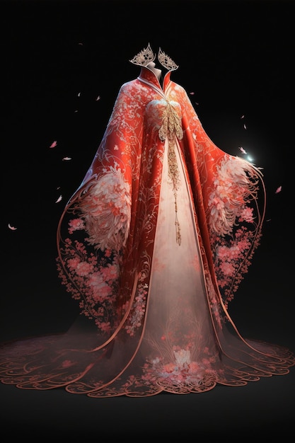 Woman in a pink dress with a red cape generative ai