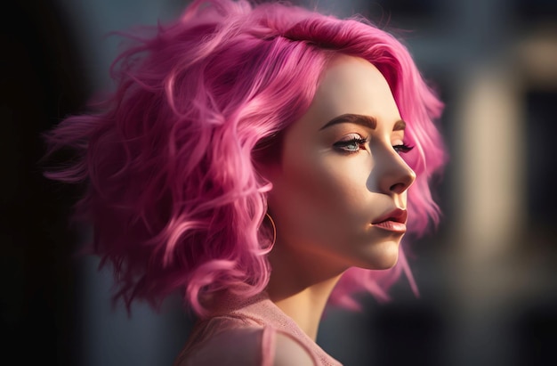 Woman pink hair model Pastel fun Generate Ai