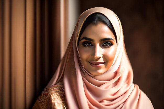 A woman in a pink hijab with the word love on the front