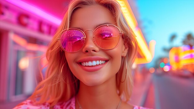 Woman in Pink Sunglasses on Street