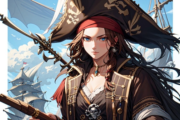 A woman in a pirate costume